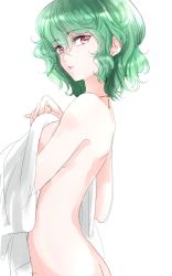 Rule 34 | 1girl, ass, breasts, green hair, highres, jewelry, kazami yuuka, large breasts, looking at viewer, necklace, parted lips, red eyes, rosette (roze-ko), shirt, short hair, simple background, sketch, solo, touhou, white background, white shirt