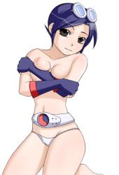 Rule 34 | 1girl, belt, covering privates, covering breasts, gloves, lowres, may lee, panties, snk, solo, the king of fighters, topless, underwear