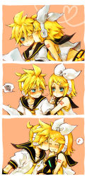 Rule 34 | 1boy, 1girl, angry, blonde hair, blue eyes, blush, brother and sister, closed eyes, hetero, kagamine len, kagamine rin, kiss, one eye closed, short hair, siblings, twins, vocaloid, wink, yukkii