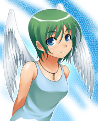 Rule 34 | angel, angel wings, blue eyes, dog tags, green hair, mitsuba minoru, original, short hair, solo, wings