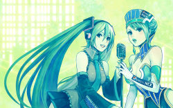 Rule 34 | 10s, 3girls, aqua eyes, aqua hair, blue rose (tiger &amp; bunny), breasts, chounorin, cleavage, crossover, detached sleeves, earrings, elbow gloves, fingernails, gloves, hair ornament, hat, hatsune miku, jewelry, karina lyle, large breasts, lipstick, long hair, makeup, medium breasts, microphone, multiple girls, necktie, pepsi nex, product placement, short hair, superhero costume, tiger &amp; bunny, twintails, very long hair, vocaloid