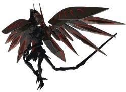 Rule 34 | 10s, 3d, black theme, claws, flying, gundam, gundam age, long tail, mecha, no humans, official art, red eyes, robot, sid (mobile armor), simple background, tail, tall, vagan, vagan gear sid, wings