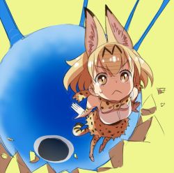 Rule 34 | &gt;:&lt;, 10s, 1girl, :&lt;, animal ears, bow, bowtie, brown eyes, cat ears, cat tail, cellien (kemono friends), cerulean, closed mouth, elbow gloves, eyebrows, eyelashes, gloves, kemono friends, monster, orange hair, sanpaku, serval (kemono friends), serval print, serval tail, shirt, short hair, simple background, sketch, skirt, sleeveless, sleeveless shirt, socks, striped tail, sweat, tail, tareme, thighhighs, turn pale, v-shaped eyebrows, white shirt, yellow background, yoshida on