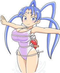Rule 34 | blue hair, cherry poi, earrings, forehead jewel, jewelry, magical girl, measuring, multiple hands, swimsuit, t-pose