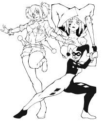 1girl absurdres baseball_bat batman:_the_animated_series batman_(series) belt bodysuit bracelet breasts cleavage clown club club_(weapon) collar collarbone crazy_smile dc_animated_universe dc_comics dressing eyeshadow fingerless_gloves full_body gloves greyscale harley_quinn harley_quinn_(classic) highres holding holding_baseball_bat jacket jester_costume jewelry kekel looking_at_viewer low_twintails makeup messy_hair monochrome multiple_views official_alternate_costume open_clothes open_jacket smile spiked_bracelet spiked_club spikes suicide_squad_isekai twintails weapon