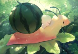 Rule 34 | 1other, bad id, bad pixiv id, commentary request, creature, dappled sunlight, day, food, fruit, manino (mofuritaionaka), no humans, original, plant, signature, sunlight, watermelon