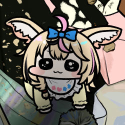Rule 34 | 1girl, :3, all fours, animal ear fluff, animal ears, baby, bib, blonde hair, blue bow, bow, chibi, child, closed mouth, commentary request, fox ears, fox girl, hair bow, hololive, jazz jack, long sleeves, looking at viewer, lowres, multicolored hair, omaru polka, pink hair, solo, sparkling eyes, two-tone hair, virtual youtuber, yellow sleeves