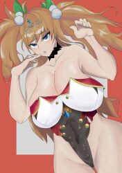 Rule 34 | 1girl, absurdres, blonde hair, blue eyes, breasts, covered navel, curvy, highleg, highleg leotard, highres, huge breasts, leotard, long hair, looking at viewer, onizaki kirara, revealing clothes, shiny skin, simple background, solo, taimanin (series), taimanin rpgx, taimanin suit, thong leotard, twintails, very long hair, wide hips