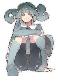Rule 34 | 1girl, bike shorts, blue eyes, blue hair, boots, face, female focus, hair bobbles, hair ornament, hat, highres, kawashiro nitori, matching hair/eyes, pisoshi, rubber boots, smile, solo, touhou, twintails, two side up
