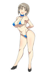 1girl bad_id bad_pixiv_id bikini blue_bikini breasts brown_eyes choker covered_erect_nipples female_focus hagiwara_yukiho high_heels idolmaster idolmaster_(classic) large_breasts shoes short_hair silver_hair solo swimsuit tennen0201