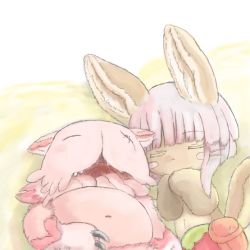 Rule 34 | 10s, artist request, rabbit, closed eyes, furry, made in abyss, nanachi (made in abyss), open mouth, white hair