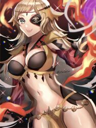Rule 34 | 1girl, bad id, bad twitter id, black feathers, blonde hair, bodystocking, book, breasts, circlet, cleavage, detached collar, feathers, fire emblem, fire emblem fates, fire emblem heroes, full body, grey eyes, hair ornament, highres, hip armor, holding, holding book, long hair, looking at viewer, medium breasts, navel, nintendo, o-ring, official alternate costume, ophelia (fire emblem), pantyhose, pelvic curtain, puffy sleeves, shoulder pads, smile, solo, swept bangs, teeth, youhei choregi