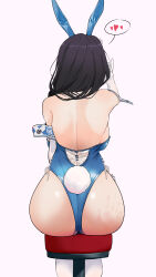 Rule 34 | 1girl, alternate costume, artist request, ass, backboob, backless leotard, backless outfit, bare shoulders, black hair, braid, breasts, elbow gloves, from behind, gloves, goddess of victory: nikke, handprint, huge ass, leotard, long hair, mary (medical rabbit) (nikke), mary (nikke), medium breasts, playboy bunny, rabbit ears, rabbit tail, single braid, sitting, solo, spanked, stool, tail, thighhighs, thong, thong leotard