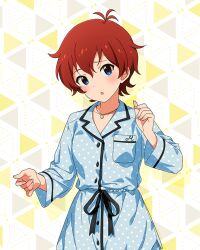 Rule 34 | 1girl, blue eyes, card (medium), idolmaster, idolmaster million live!, idolmaster million live! theater days, jewelry, julia (idolmaster), necklace, official art, open mouth, pajamas, red hair, solo