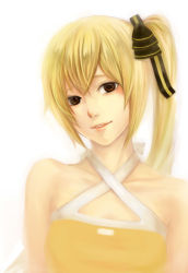 Rule 34 | akita neru, bad id, bad pixiv id, blonde hair, brown eyes, close-up, eiy, hair ribbon, long hair, realistic, ribbon, side ponytail, simple background, smile, solo, vocaloid