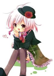 Rule 34 | 1girl, alternate costume, chibi, flower, hat, looking at viewer, multicolored hair, open mouth, pascal (tales), pascal (tales), red hair, rose, solo, tales of (series), tales of graces, thighhighs, two-tone hair, white hair, yellow eyes