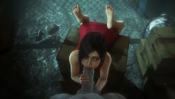 Rule 34 | 1boy, 1girl, 3d, :&gt;=, ada wong, animated, bare arms, bare legs, bare shoulders, barefoot, black hair, brown eyes, capcom, caressing testicles, dress, eyebrows, eyelashes, feet up, fellatio, from above, handjob, hetero, high heels, highres, interspecies, large penis, looking at viewer, looking up, looping animation, lying, medium hair, noname55, on stomach, oral, penis, pov, pov crotch, red dress, resident evil, resident evil 2, resident evil 2 (remake), sleeveless, sleeveless dress, solo focus, sound, testicles, thighhighs, toes, tyrant (resident evil), uncensored, unworn footwear, unworn thighhighs, video