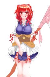 Rule 34 | 1girl, adapted costume, bad id, bad pixiv id, blush, breasts, dress, embarrassed, hair bobbles, hair ornament, highres, japanese clothes, knees together feet apart, mappe (778exceed), obi, onozuka komachi, open mouth, petticoat, red eyes, red hair, sash, scythe, see-through, short dress, short hair, short twintails, sketch, solo, thighs, touhou, twintails, two side up, wavy hair, wavy mouth, white background