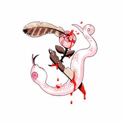 Rule 34 | animal focus, blood, blood drip, blood on flower, bloody weapon, brown feathers, colored sclera, feathers, fleebites, flower, forked tongue, kitchen knife, knife, no humans, original, pink eyes, pink flower, pink rose, pink sclera, quill, rose, simple background, snake, stab, tongue, tongue out, weapon, white background, white scales, white snake