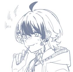 Rule 34 | 1girl, ahoge, commentary request, gloom (expression), hair ornament, highres, holding, holding pen, hood, hoodie, indie virtual youtuber, kashikaze, kashikaze (vtuber), looking at viewer, monochrome, nervous sweating, pen, short hair, simple background, sketch, solo, sweat, tearing up, upper body, virtual youtuber, white background