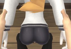 Rule 34 | 1boy, 1girl, 3d, animated, animated gif, ass, bike shorts, dry humping, from above, from behind, gloves, humping, jiggle, long hair, orange hair, original, pants, ponytail, pov, shiny clothes, vci