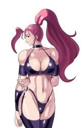 Rule 34 | 1girl, 78 (tky8), ahoge, arm behind back, bare shoulders, bikini, boots, breasts, capcom, captain commando, carol (captain commando), choker, cleavage, garter straps, hand on own arm, high ponytail, huge ahoge, large breasts, long hair, pink eyes, pink hair, ponytail, solo, swimsuit, thigh boots, thighhighs, thong bikini, vambraces