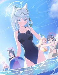 Rule 34 | absurdres, ahoge, akira (aristole), animal ear fluff, animal ears, ayane (blue archive), ayane (swimsuit) (blue archive), bikini, bikini top only, black bikini, black hair, blue archive, blue eyes, blue one-piece swimsuit, breasts, cat ears, competition swimsuit, cross hair ornament, extra ears, flower, frilled bikini, frills, front-tie bikini top, front-tie top, glasses, grey hair, hair flower, hair ornament, hair ribbon, halo, highres, hoshino (blue archive), hoshino (swimsuit) (blue archive), inflatable toy, inflatable whale, jacket, large breasts, light brown hair, long hair, low twintails, medium hair, mismatched pupils, multicolored clothes, multicolored swimsuit, nonomi (blue archive), nonomi (swimsuit) (blue archive), official alternate costume, one-piece swimsuit, pink hair, pointy ears, ponytail, red-framed eyewear, red eyes, ribbon, serika (blue archive), serika (swimsuit) (blue archive), shiroko (blue archive), shiroko (swimsuit) (blue archive), short hair, short shorts, shorts, striped bikini, striped clothes, swept bangs, swimsuit, twintails, two-tone swimsuit, white jacket, wolf ears, yellow bikini, yellow eyes