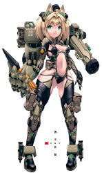 Rule 34 | 1girl, animal ears, armpit cutout, blonde hair, breasts, breasts apart, camouflage, camouflage footwear, camouflage legwear, chinese commentary, chinese text, cleavage cutout, clothing cutout, commentary request, crotchless, crotchless pants, exoskeleton, fang, fang zhenjun, fantasy, full body, gluteal fold, green eyes, hair intakes, hip vent, linea alba, looking at viewer, mechanical arms, medium breasts, military, original, pants, republic of china flag, revealing clothes, rocket, sidelocks, simple background, skindentation, soldier, tactical clothes, thigh cutout, thighs, translation request, twintails, wide hips