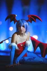 Rule 34 | blue hair, cosplay, flat chest, lilith aensland, lilith aensland (cosplay), non-asian, photo (medium), vampire (game)