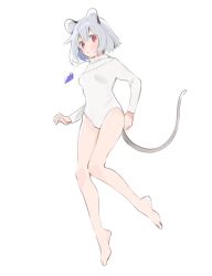 Rule 34 | 1girl, adjusting clothes, adjusting leotard, akagashi hagane, animal ears, barefoot, full body, grey hair, jewelry, legs, leotard, mouse ears, mouse tail, nazrin, pendant, red eyes, short hair, simple background, sketch, solo, tail, toes, touhou, white background, white leotard