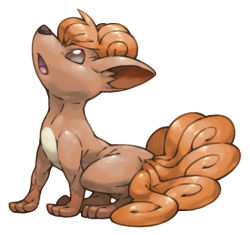 Rule 34 | commentary request, full body, gen 1 pokemon, looking up, no humans, open mouth, pearl7, pokemon, pokemon (creature), simple background, solo, vulpix, white background