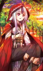 Rule 34 | 1girl, animal ears, black hair, boots, fang, fire emblem, fire emblem fates, fuussu (21-kazin), grey hair, highres, hood, hoodie, long hair, multicolored hair, nintendo, open mouth, pink eyes, sitting, solo, tail, tree, two-tone hair, velouria (fire emblem), wolf ears, wolf tail