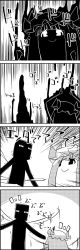 Rule 34 | 4koma, aura, comic, crescent, crescent hair ornament, enderman, flapping, greyscale, hair ornament, hat, highres, minecraft, mob cap, monochrome, no humans, patchouli knowledge, smile, summoning, tani takeshi, touhou, translation request, yukkuri shiteitte ne