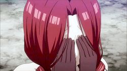 Rule 34 | 1girl, animated, animated gif, bare shoulders, blush, braid, braided ponytail, elbow gloves, fairy tail, female focus, flare corona, gloves, long hair, lowres, open mouth, red eyes, red hair, scar, smile, solo, source request, tagme, tears