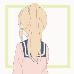 Rule 34 | 1girl, animated, animated gif, blonde hair, blue sailor collar, blush, closed eyes, closed mouth, crust gm0, dot nose, facing away, facing viewer, female focus, green eyes, inose mai, koisuru asteroid, long hair, open clothes, open mouth, open shirt, ponytail, sailor collar, school uniform, serafuku, smile, solo, standing, sweater, teeth, turning around