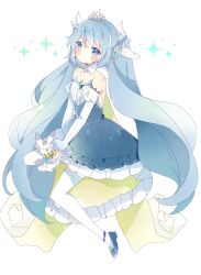 Rule 34 | 1girl, :3, :d, animal, bad id, bad pixiv id, bare shoulders, blue dress, blue eyes, blue footwear, blue hair, blush, closed mouth, collarbone, commentary request, detached sleeves, dress, earrings, eighth note, fortissimo, frilled dress, frills, full body, hair between eyes, hair ornament, hatsune miku, highres, jewelry, long hair, long sleeves, musical note, musical note hair ornament, open mouth, rabbit, shoes, smile, solo, sparkle, star (symbol), strapless, strapless dress, thighhighs, tiara, tsukiyo (skymint), very long hair, vocaloid, white background, white thighhighs, yuki miku, yukine (vocaloid)