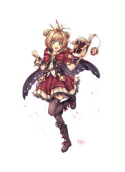 Rule 34 | 1girl, antenna hair, bambi nano, black footwear, black thighhighs, blush, book, boots, bow, cagliostro (granblue fantasy), cagliostro (granblue fantasy) (cosplay), cape, capelet, cardcaptor sakura, cherry blossoms, cosplay, crown, dated, full body, granblue fantasy, green eyes, highres, kinomoto sakura, looking at viewer, magical girl, open mouth, petals, red skirt, short hair, short twintails, signature, simple background, skirt, smile, solo, tange sakura, thighhighs, tiara, twintails, voice actor connection, white background, zettai ryouiki