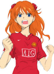 Rule 34 | 1girl, absurdres, aliasing, bad id, bad pixiv id, barclays premier league, blue eyes, clenched hand, clenched hands, clothes writing, highres, manchester united, neon genesis evangelion, nike (company), open mouth, orange hair, shanghai man, short sleeves, shouting, simple background, sketch, soccer, soccer uniform, solo, souryuu asuka langley, sportswear, standing