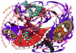Rule 34 | 1girl, arm ribbon, boots, cross-laced footwear, danmaku, dress, front ponytail, full body, green eyes, green hair, hair ornament, hair ribbon, kagiyama hina, lace-up boots, long hair, looking at viewer, matching hair/eyes, md5 mismatch, puffy sleeves, red dress, resized, resolution mismatch, ribbon, short sleeves, smile, socha, solo, source larger, touhou, white background
