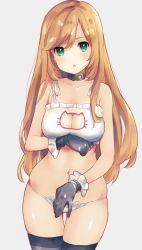 Rule 34 | 1girl, aqua eyes, blonde hair, blush, bra, breasts, cat cutout, cat lingerie, cleavage, cleavage cutout, clothing cutout, highres, long hair, looking at viewer, meme attire, navel, open mouth, panties, solo, tetsujin momoko, thighhighs, underwear, underwear only