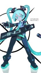 Rule 34 | ahoge, android, aqua eyes, aqua hair, aqua necktie, bare shoulders, black sleeves, bright pupils, cable hair, character name, cheri zao, detached sleeves, full body, hatsune miku, highres, holding, holding instrument, instrument, joints, long hair, looking at viewer, mechanical parts, miniskirt, multiple views, necktie, number tattoo, robot girl, robot joints, see-through, see-through skirt, see-through sleeves, shirt, simple background, skirt, sleeveless, sleeveless shirt, standing, tattoo, very long hair, vocaloid, white background, white pupils