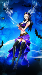 Rule 34 | 1girl, absurdres, artist request, bare shoulders, bat (animal), black gloves, black hair, blue eyes, breasts, cleavage, cloud, dress, female focus, full body, gloves, halloween, happy, high heels, highres, large breasts, legs, long hair, looking at viewer, navel, nico robin, night, one eye closed, one piece, outdoors, sky, sleeveless, sleeveless dress, smile, smoke, solo, source request, sunglasses, sunglasses on head, tagme, teeth, thighhighs, thighs