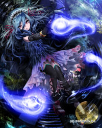 Rule 34 | 1girl, blue hair, elbow gloves, garter straps, gloves, long hair, original, red eyes, solo, thighhighs, unmei no clan battle, yana (nekoarashi)
