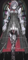 Rule 34 | 1girl, ashlotte maedel, doll joints, dress, drill hair, face, highres, joints, long hair, long image, pale skin, pantyhose, robot, silver hair, solo, soul calibur, soulcalibur, soulcalibur iv, tall image, tea (nakenashi), torn clothes, torn pantyhose, yellow eyes