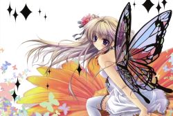 Rule 34 | 1girl, absurdres, bare shoulders, blonde hair, blush, bug, butterfly, butterfly wings, choker, fairy, flower, hair flower, hair ornament, highres, insect, insect wings, izumi tsubasu, long hair, original, skirt, solo, thighhighs, white skirt, white thighhighs, wings