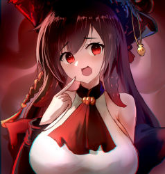 Rule 34 | 1girl, absurdres, akusamu, azur lane, bare shoulders, breasts, finger to mouth, hat, highres, huge breasts, jacket, large breasts, long hair, looking at viewer, open clothes, open jacket, pirate hat, red eyes, red hair, royal fortune (azur lane), smile