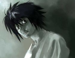 Rule 34 | 00s, 1boy, bags under eyes, black hair, creepy, dark, death note, horror (theme), itou satoshi, jpeg artifacts, l (death note), looking at viewer, male focus, realistic, solo