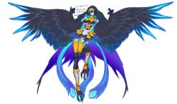 Rule 34 | 1girl, absurdres, animal feet, animal hands, armor, bags under eyes, bird legs, bird tail, bird wings, blue hair, blue wings, borrowed character, breasts, claws, closed mouth, colored inner hair, colored skin, commission, cuisses, drooling, feather hair, feathered wings, full body, gorget, greaves, grey skin, hair between eyes, hair intakes, hands up, harpy, headpiece, highres, houki0121, large breasts, long hair, looking at viewer, monster girl, multicolored hair, original, purple hair, simple background, skeb commission, smile, solo, star-shaped pupils, star (symbol), symbol-shaped pupils, tail, toeless legwear, very long hair, white background, winged arms, wings, yellow eyes
