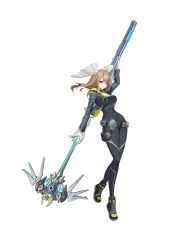 Rule 34 | absurdres, ankle boots, belt, black bodysuit, black jacket, blue eyes, bodysuit, boots, breasts, brown hair, cleavage, closed mouth, covered navel, cropped jacket, eunie (xenoblade), feathered wings, full body, head wings, highres, holding, holding staff, holding weapon, impossible bodysuit, impossible clothes, jacket, large breasts, long hair, long sleeves, looking at viewer, northman, open clothes, open jacket, simple background, smile, staff, standing, weapon, white background, wings, xenoblade chronicles (series), xenoblade chronicles 3