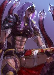 Rule 34 | 1boy, abs, armor, bulge, dark-skinned male, dark skin, earrings, hood, jewelry, king of prism, king of prism by prettyrhythm, lips, looking at viewer, male focus, muscular, parted lips, pretty rhythm, pretty series, purple eyes, sitting, solo, thighlet, thighs, yamato alexander
